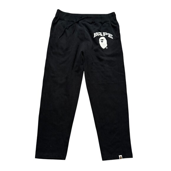 BAPE A Bathing Ape Mens Large Black College Wide Fit Sweatpants Logo Streetwear - Picture 1 of 7